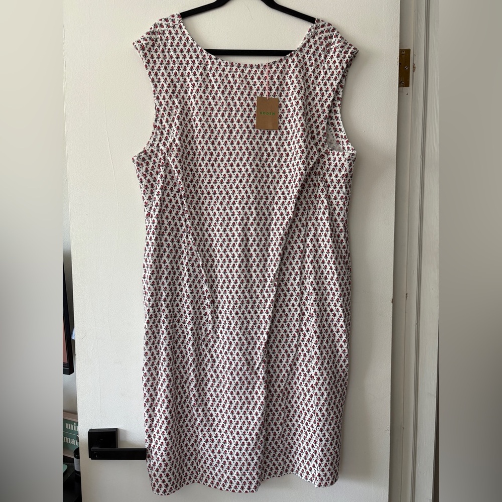 Boden Red White Floral Shift Dress Sleeveless Cotton Jersey Knee Length Size 22L
